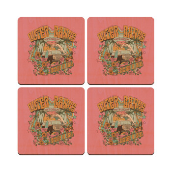 Outerbanks paradise on earth, ΣΕΤ x4 Σουβέρ ξύλινα τετράγωνα plywood (9cm)