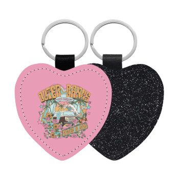 Outerbanks paradise on earth, Μπρελόκ PU δερμάτινο glitter καρδιά ΜΑΥΡΟ