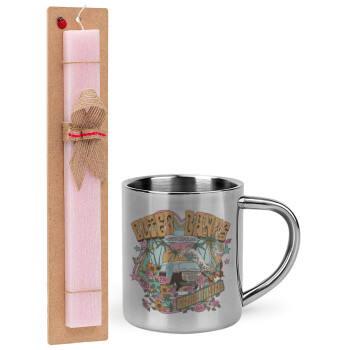 Outerbanks paradise on earth, Easter Set, metallic thermal cup (300ml) & aromatic flat Easter candle (30cm) (PINK)