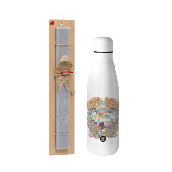 Outerbanks paradise on earth, Easter Set, metallic stainless thermos bottle (500ml) & scented flat Easter candle (30cm) (GRAY)