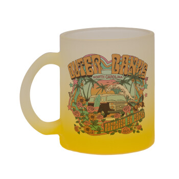 Outerbanks paradise on earth, Κούπα γυάλινη δίχρωμη με βάση το κίτρινο ματ, 330ml