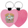 Μπρελόκ PU δερμάτινο glitter καρδιά ΡΟΖ