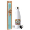 Easter Set, metallic stainless steel water bottle (750ml) & aromatic flat Easter candle (30cm) (TURQUOISE)