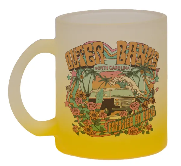 Outerbanks paradise on earth — Two-tone glass mug with matte yellow base, 330ml
