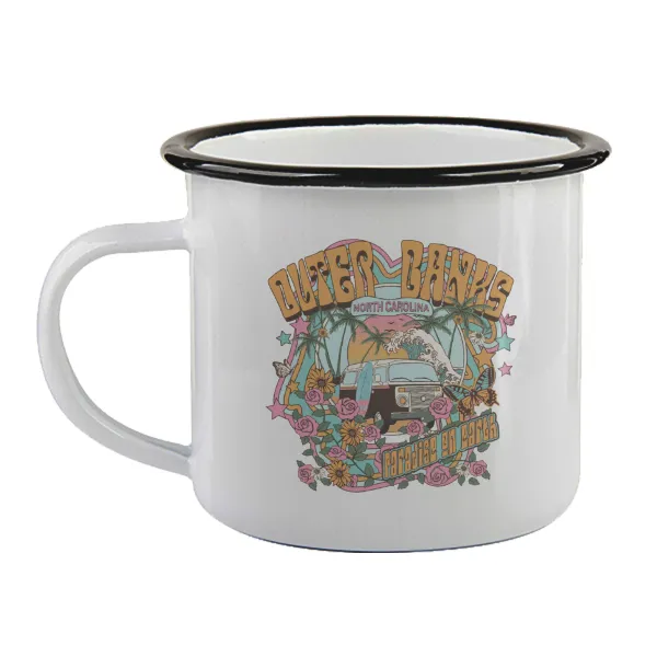 Outerbanks paradise on earth — Enamel mug with black rim, 360ml