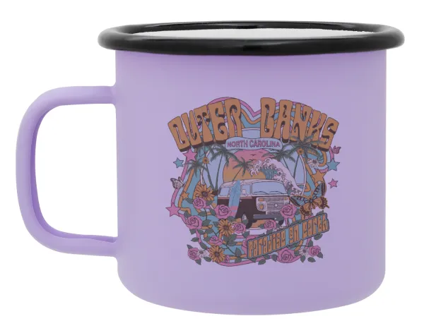Outerbanks paradise on earth — Metal enamel mug, matte light pastel purple, 360ml