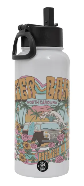 Outerbanks paradise on earth — Metal mug thermo White with Straw and Spout Lid (Stainless steel), double wall, 950ml