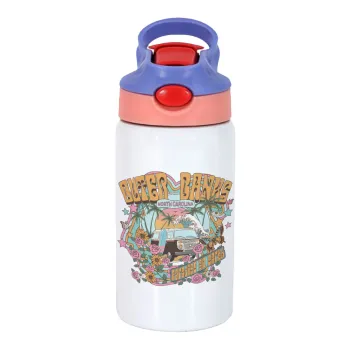 Outerbanks paradise on earth, Παιδικό παγούρι θερμό, ανοξείδωτο, με καλαμάκι ασφαλείας, ροζ/μωβ (350ml)