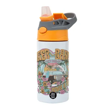 Outerbanks paradise on earth, Παιδικό παγούρι θερμό, ανοξείδωτο, με καλαμάκι ασφαλείας, Πορτοκαλί/Γκρι (360ml) BPA-FREE