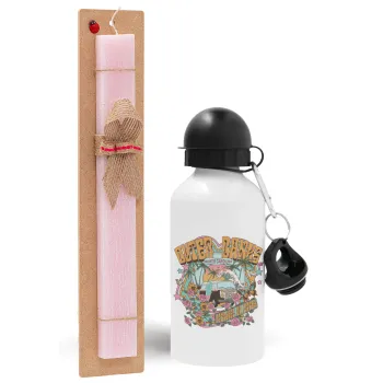 Outerbanks paradise on earth, Easter Set, metallic aluminum bottle (500ml) & aromatic flat Easter candle (30cm) (PINK)