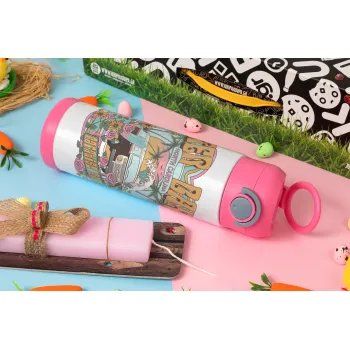 Outerbanks paradise on earth, Easter candle, Childrens hot water bottle, stainless steel, with safety straw, PINK (500ml)