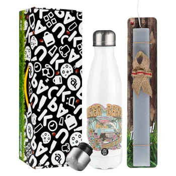 Outerbanks paradise on earth, Easter candle, metallic white thermos bottle (500ml) & aromatic flat candle (30cm) (GRAY)