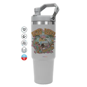 Outerbanks paradise on earth, GREY color, 890ml (30oz) stainless Steel Tumbler with Handle