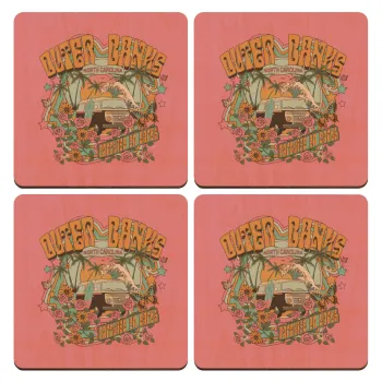 Outerbanks paradise on earth, ΣΕΤ x4 Σουβέρ ξύλινα τετράγωνα plywood (9cm)