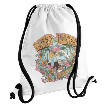 Outerbanks paradise on earth, Τσάντα πλάτης πουγκί GYMBAG λευκή, με τσέπη (40x48cm) & χονδρά κορδόνια