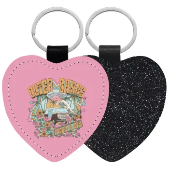 Outerbanks paradise on earth, Μπρελόκ PU δερμάτινο glitter καρδιά ΜΑΥΡΟ