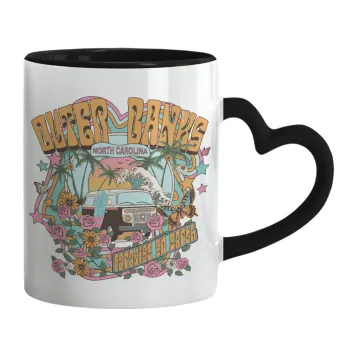 Outerbanks paradise on earth, Mug heart black handle, ceramic, 330ml
