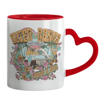 Outerbanks paradise on earth, Κούπα καρδιά χερούλι κόκκινη, κεραμική, 330ml