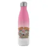 Μεταλλικό παγούρι θερμός Ροζ/Λευκό (Stainless steel), διπλού τοιχώματος, 500ml
