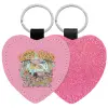 Μπρελόκ PU δερμάτινο glitter καρδιά ΡΟΖ