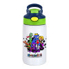 Rainbow friends, Children's hot water bottle, stainless steel, with safety straw, green, blue (350ml)