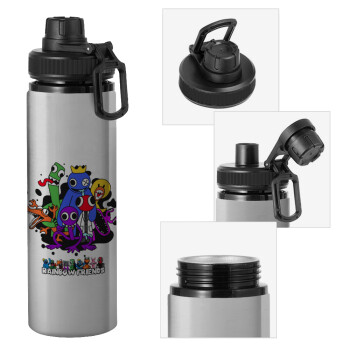 Rainbow friends, Metallic water bottle with safety cap, 850ml aluminum