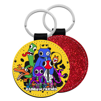 Rainbow friends, Μπρελόκ Δερματίνη, στρογγυλό ΚΟΚΚΙΝΟ (5cm)