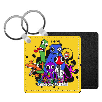 Rainbow friends, Μπρελόκ Δερματίνη, τετράγωνο ΜΑΥΡΟ (5x5cm)