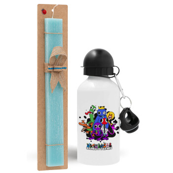 Rainbow friends, Easter Set, metallic aluminum water bottle (500ml) & scented flat candle (30cm) (TURQUOISE)