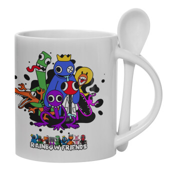 Rainbow friends, Ceramic coffee mug with Spoon, 330ml (1pcs)