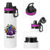 Metallic water bottle with safety lid, 850ml aluminum