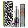 Easter Set, metallic stainless thermos flask (500ml) & scented flat Easter candle (30cm) (GRAY)