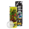 Neon Yellow Travel Tumbler θερμό, μεταλλικό καλαμάκι(Ανωξείδωτο 304 Food grade, BPA free, 600ml)