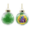Transparent Christmas tree ball ornament with green filling 8cm