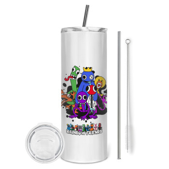 Rainbow friends, Eco friendly stainless steel tumbler 600ml, with metal straw & cleaning brush