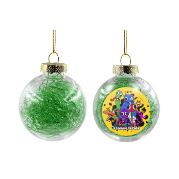 Rainbow friends, Χριστουγεννιάτικη μπάλα δένδρου διάφανη με πράσινο γέμισμα 8cm