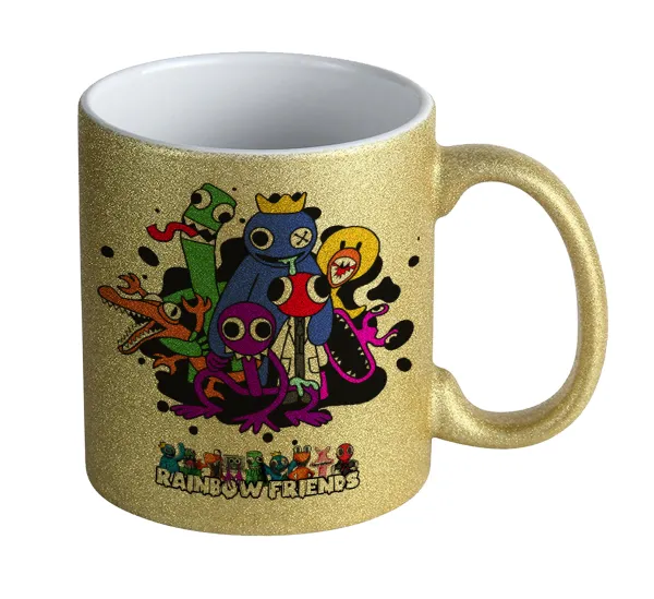Rainbow friends — Gold glitter mug that sparkles, ceramic, 330ml