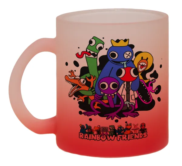Rainbow friends — Two-tone glass mug with matte red base, 330ml