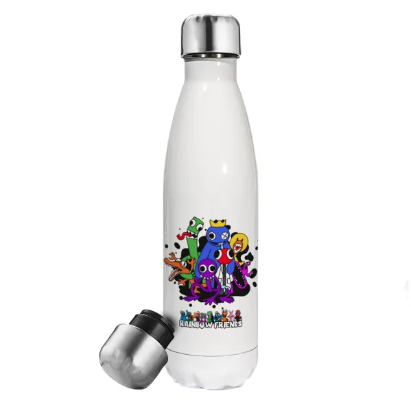 Rainbow friends — Μεταλλικό παγούρι θερμός Λευκό (Stainless steel), διπλού τοιχώματος, 500ml