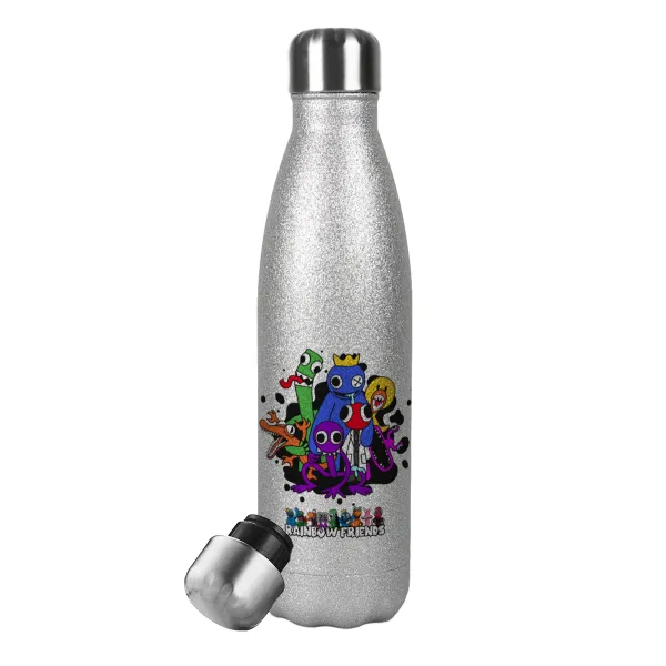 Rainbow friends — Metallic Glitter Silver Thermos Flask (Stainless steel), double-walled, 500ml