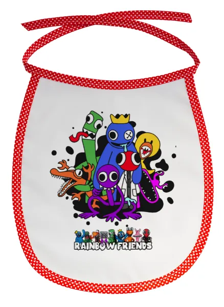Rainbow friends — Stain-resistant baby bib with tie, red