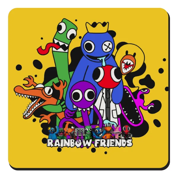 Rainbow friends — Square wooden magnet, 9x9cm