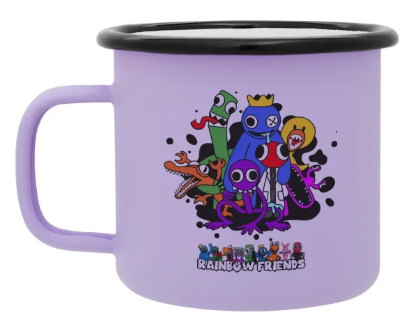 Rainbow friends — Metal enamel mug, matte light pastel purple, 360ml