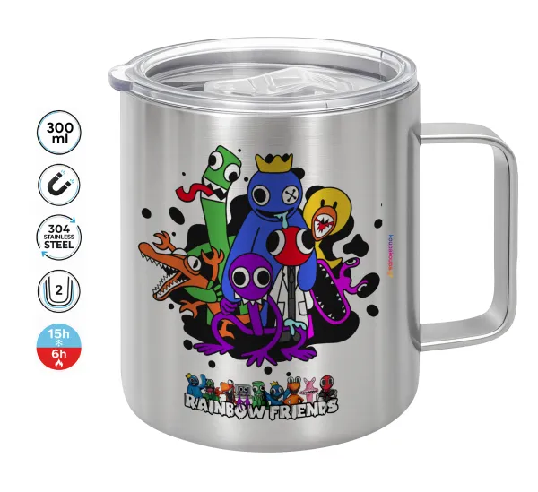 Rainbow friends — Κούπα Ανοξείδωτη διπλού τοιχώματος 300ml με καπάκι διατήρησης θερμοκρασίας