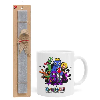 Rainbow friends, Easter Set, Ceramic Cup (330ml) & Easter aromatic flat candle (30cm) (GRAY)