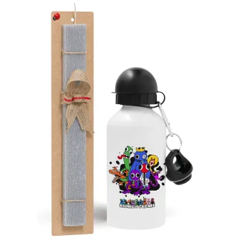Rainbow friends, Easter Set, metallic aluminum water bottle (500ml) & aromatic flat Easter candle (30cm) (GRAY)