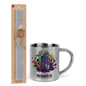 Rainbow friends, Easter Set, metallic thermal cup (300ml) & Easter aromatic flat candle (30cm) (GRAY)