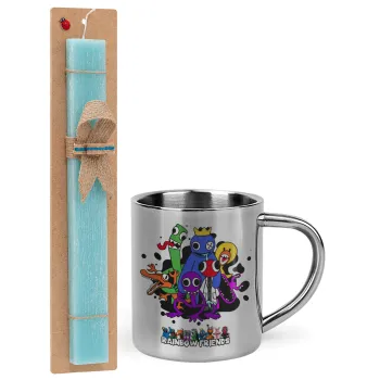 Rainbow friends, Easter Set, metallic thermal cup (300ml) & aromatic flat Easter candle (30cm) (TURQUOISE)