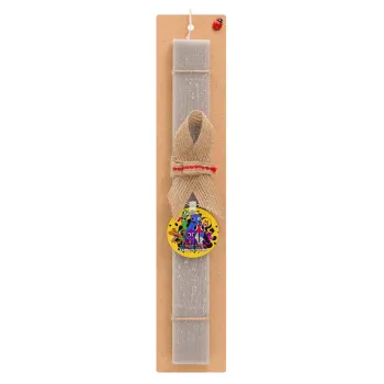 Rainbow friends, Easter Set, wooden keychain & scented Easter candle flat (30cm) (GRAY)