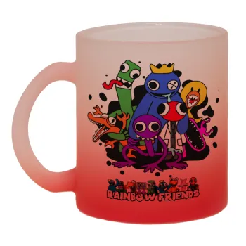 Rainbow friends, Κούπα γυάλινη δίχρωμη με βάση το κόκκινο ματ, 330ml